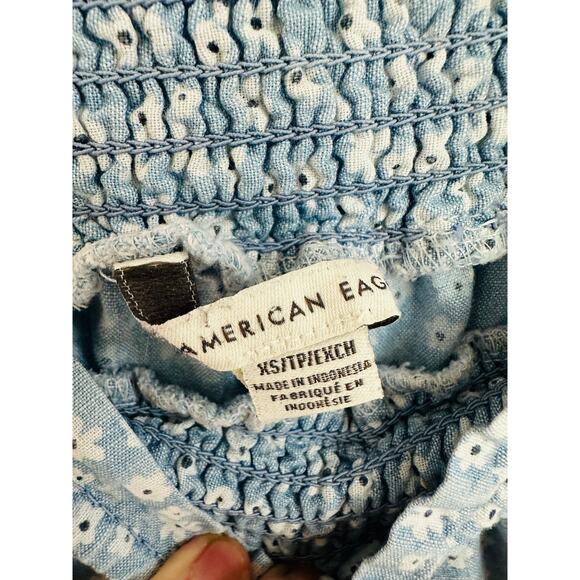 American Eagle Outfitters Wide Leg Cropped Pants Blue Floral Print Size XS - Picture 3 of 10